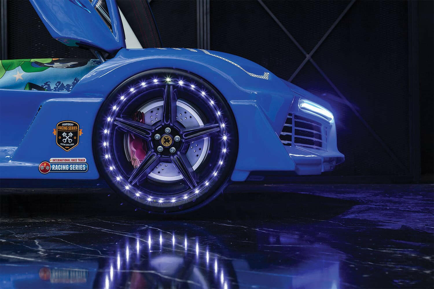 Aero Super Car Kids Bed Lifting Doors Headlights Remote Control Toddler Twin Size Frame - Kids Eye Candy