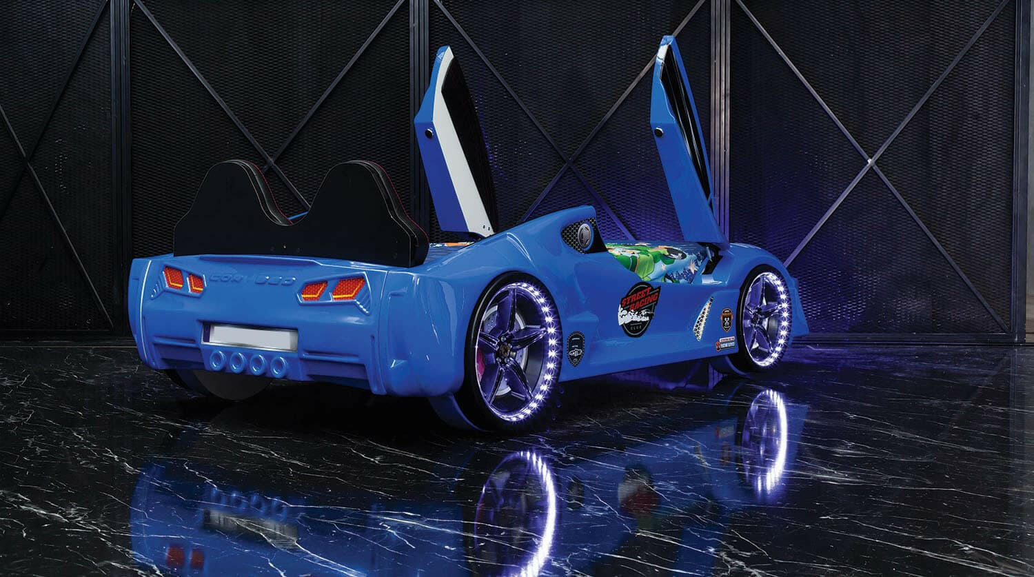 Aero Super Car Kids Bed Lifting Doors Headlights Remote Control Toddler Twin Size Frame - Kids Eye Candy