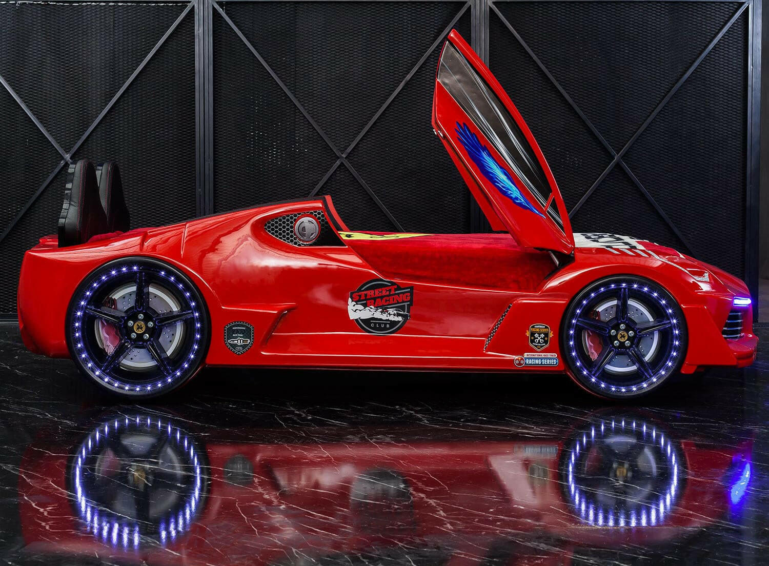 Aero Super Car Kids Bed Lifting Doors Headlights Remote Control Toddler Twin Size Frame - Kids Eye Candy