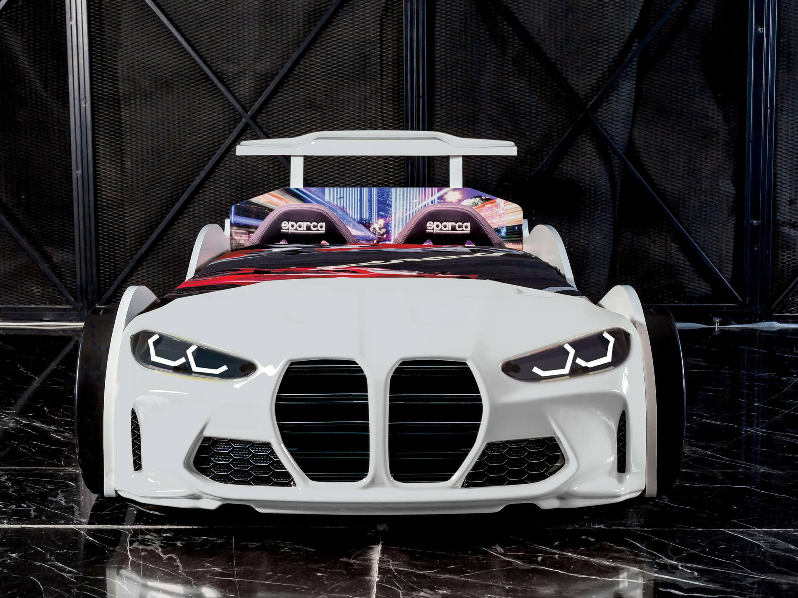 GTX Kids Car Bed Headlights Remote Control Toddler Twin Size Frame.