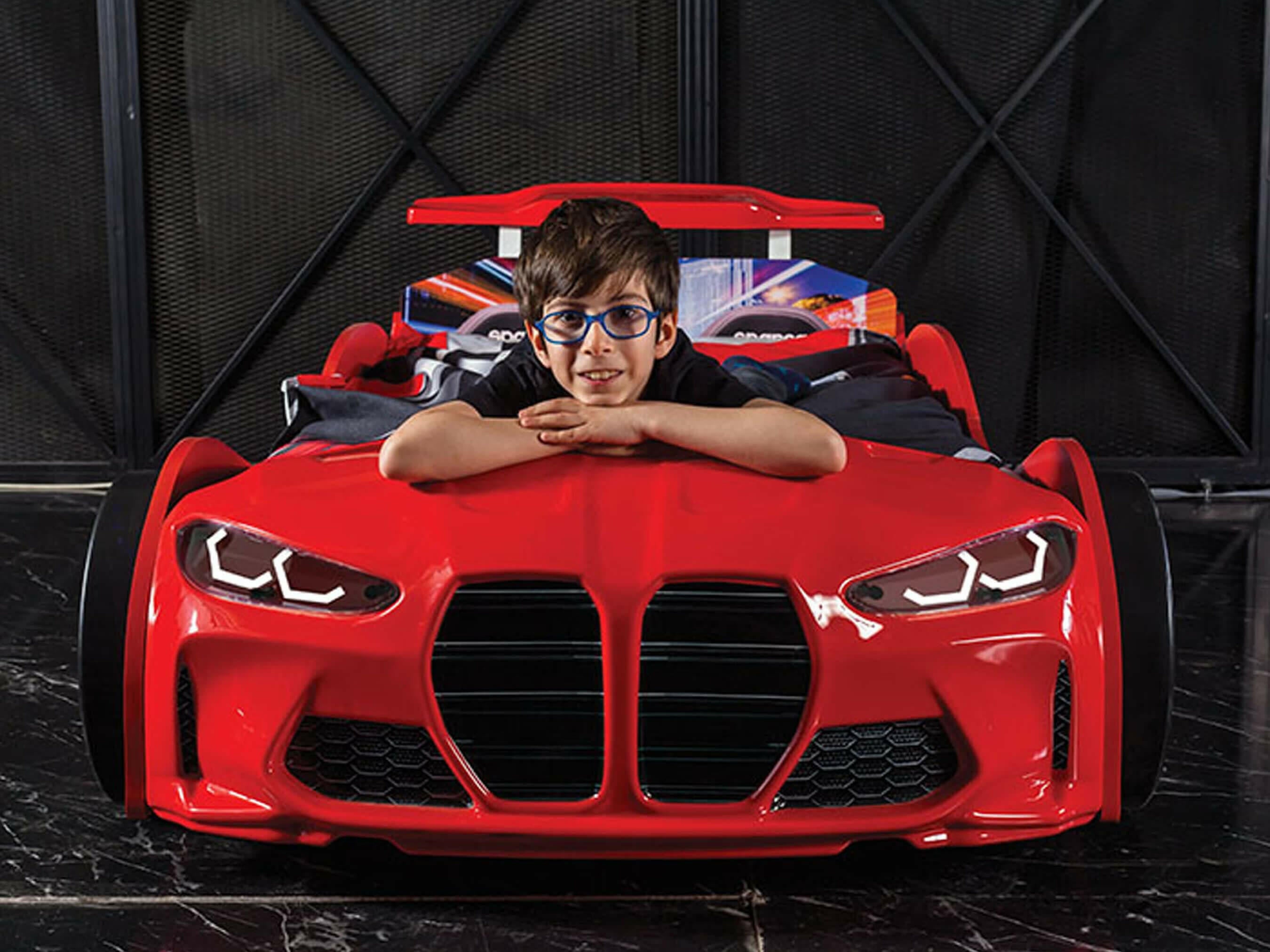 GTX Kids Car Bed Headlights Remote Control Toddler Twin Size Frame.