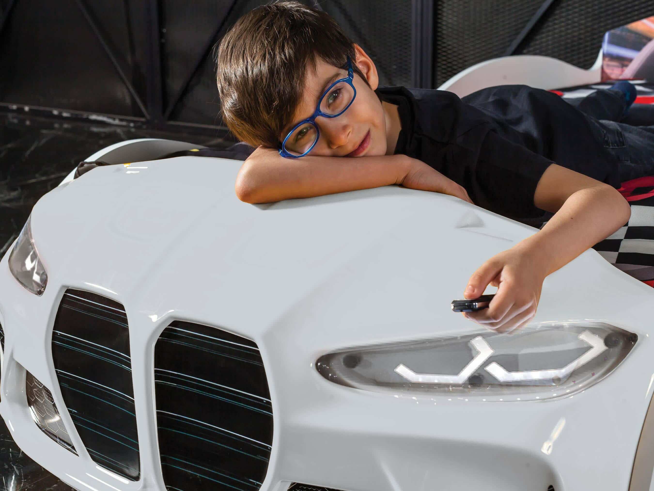 GTX Kids Car Bed Headlights Remote Control Toddler Twin Size Frame.