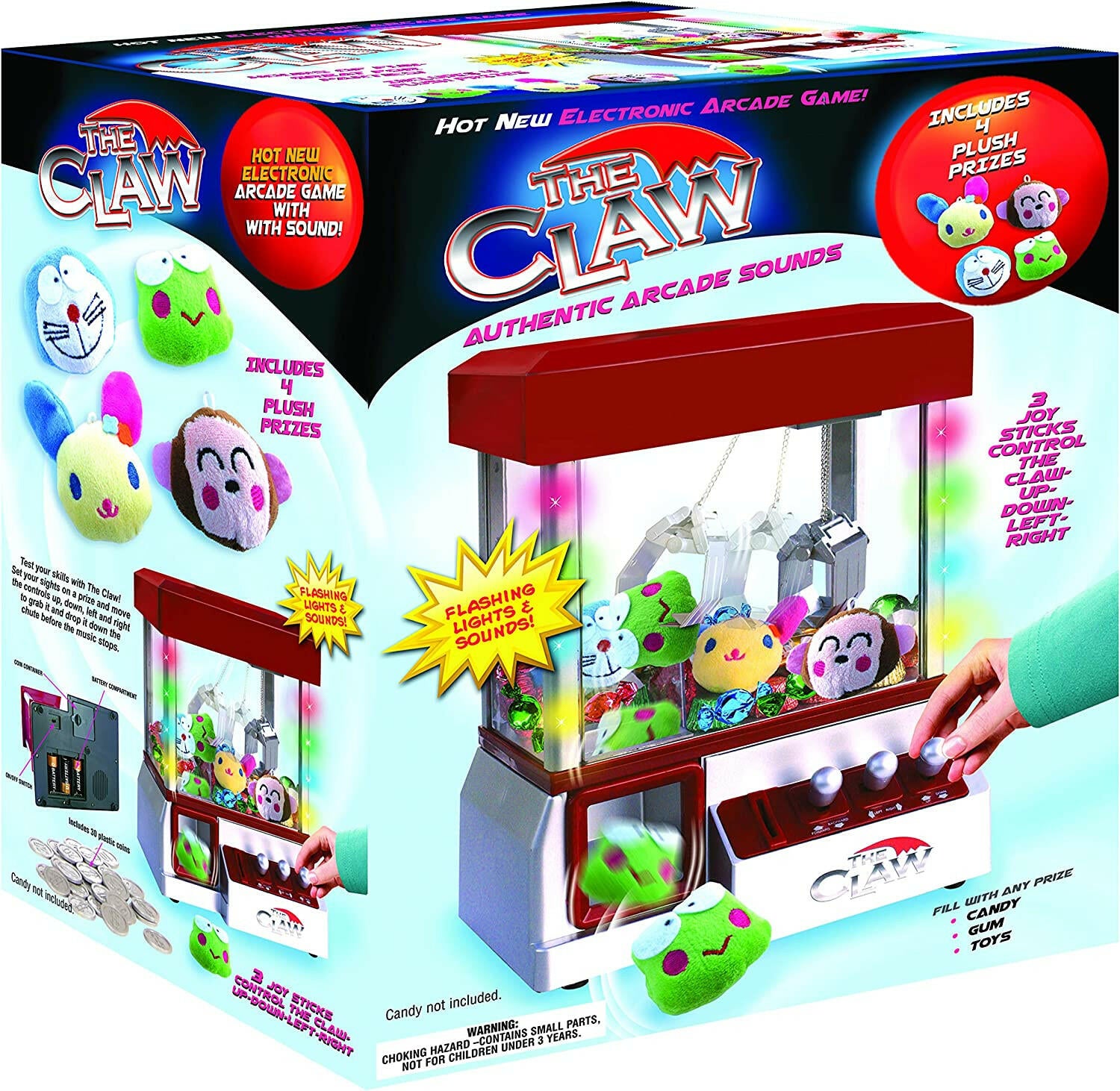 Plush Toy Claw Machine with Lights & 4 Plush Toys.
