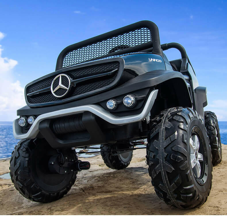 Mercedes Kids 24V Ride-On Unimog Parental Remote, MP4, Leather Seats LED Lights - Kids Eye Candy