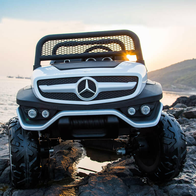 Mercedes Kids 24V Ride-On Unimog Parental Remote, MP4, Leather Seats LED Lights - Kids Eye Candy