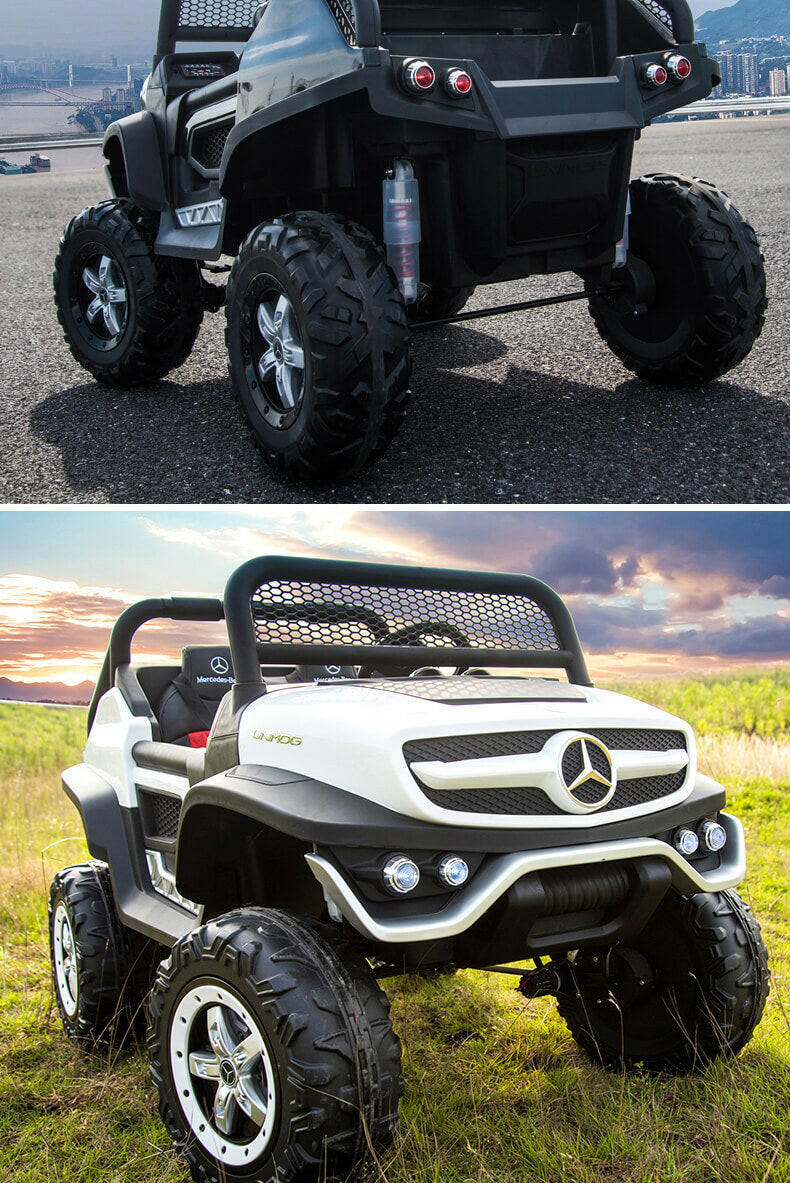 Mercedes Kids 24V Ride-On Unimog Parental Remote, MP4, Leather Seats LED Lights - Kids Eye Candy