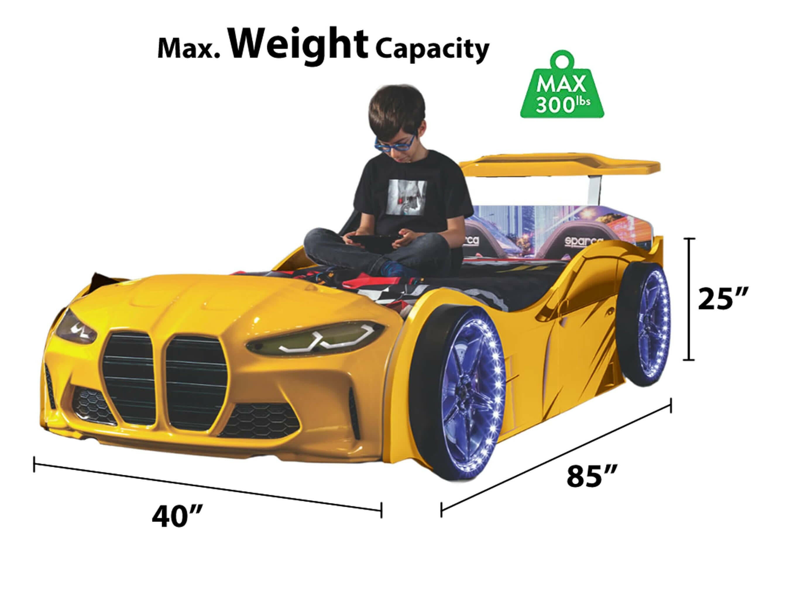 GTX Kids Car Bed Headlights Remote Control Toddler Twin Size Frame.