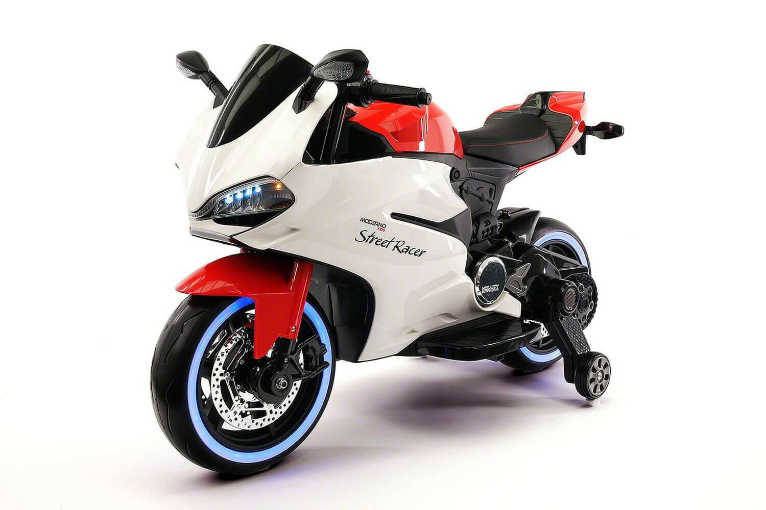 Motorcycle 12V Kids Ride-On LED Lights, MP3, AUX, Training Wheels - Kids Eye Candy