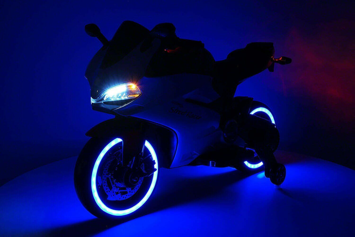 Motorcycle 12V Kids Ride-On LED Lights, MP3, AUX, Training Wheels - Kids Eye Candy