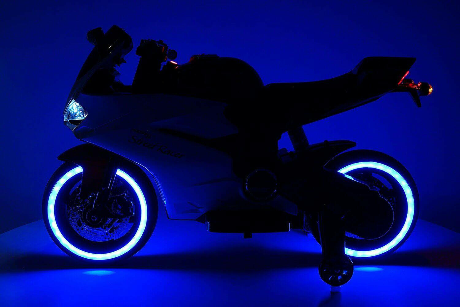 Motorcycle 12V Kids Ride-On LED Lights, MP3, AUX, Training Wheels - Kids Eye Candy