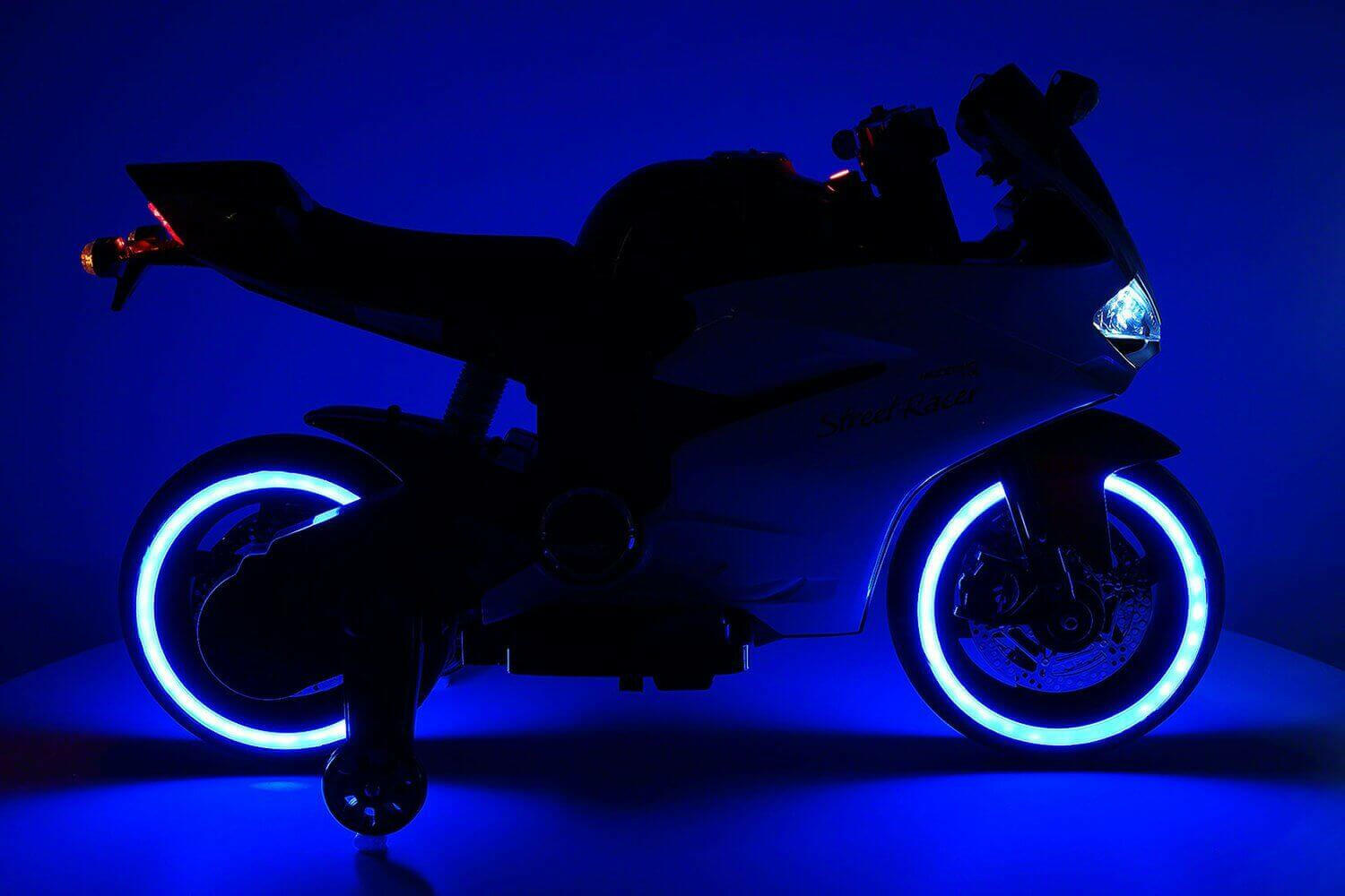 Motorcycle 12V Kids Ride-On LED Lights, MP3, AUX, Training Wheels - Kids Eye Candy