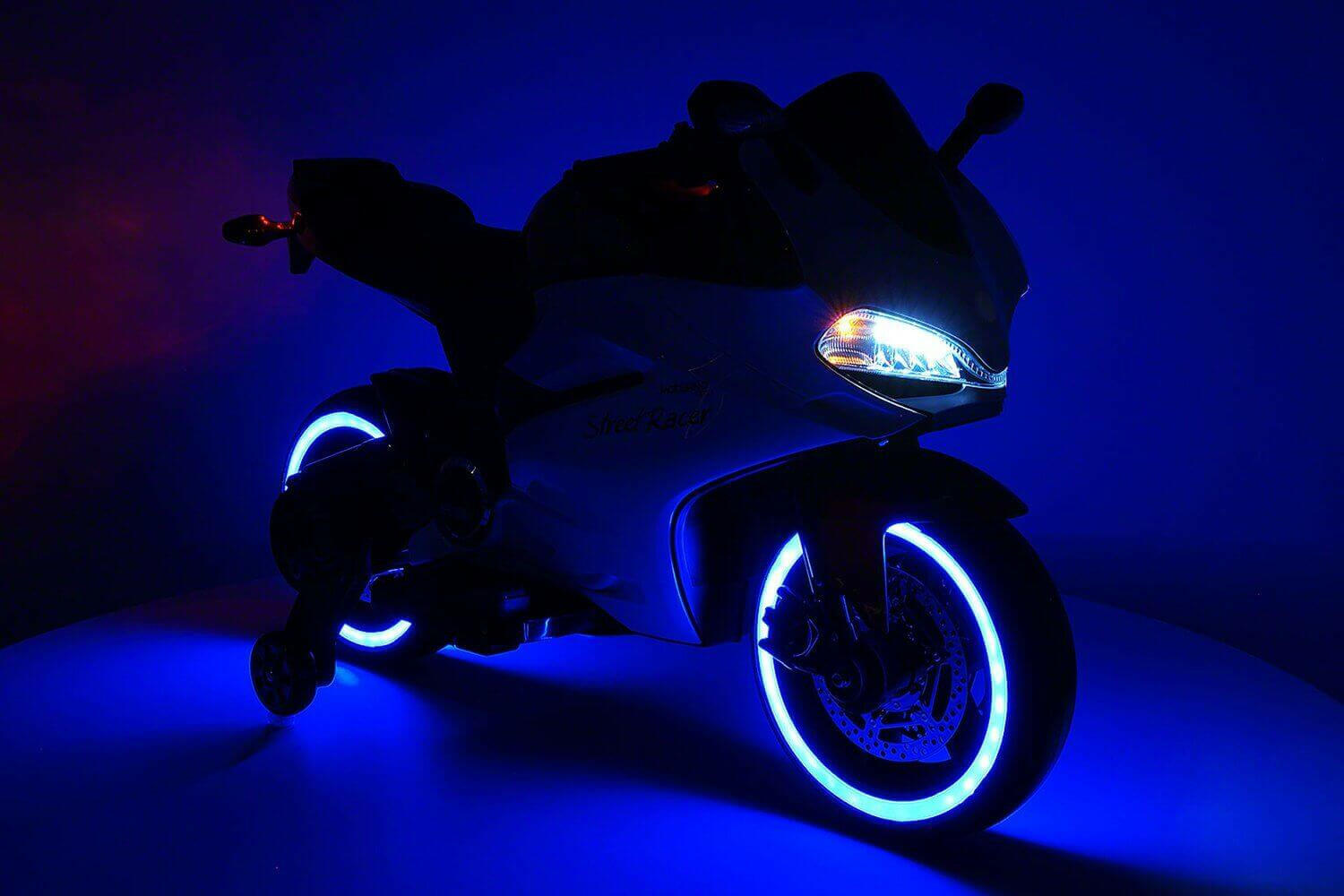 Motorcycle 12V Kids Ride-On LED Lights, MP3, AUX, Training Wheels - Kids Eye Candy