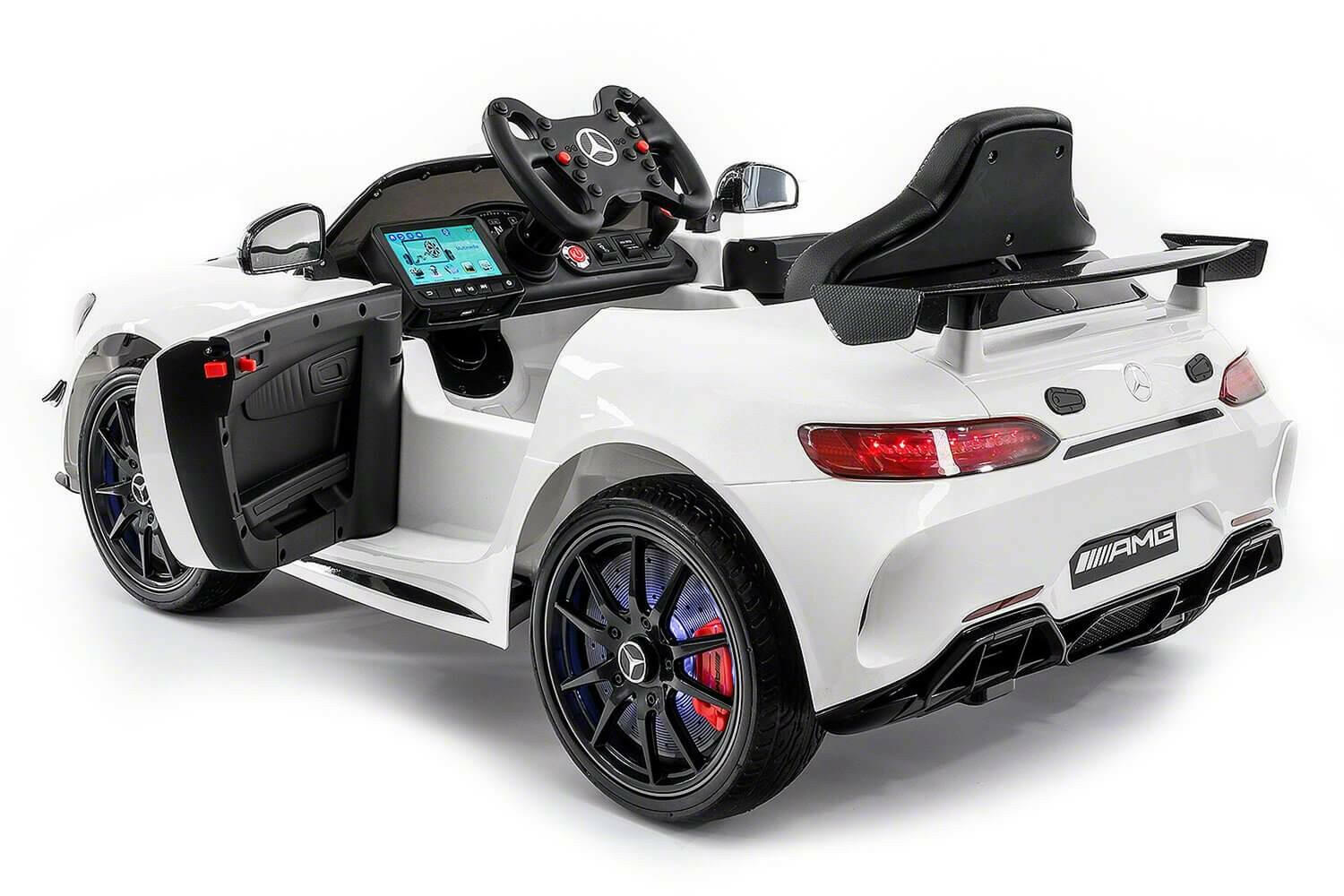 Mercedes Kids 12V GT AMG Ride-On Car Parental Remote, MP3, Leather Seats, LED Lights - Kids Eye Candy