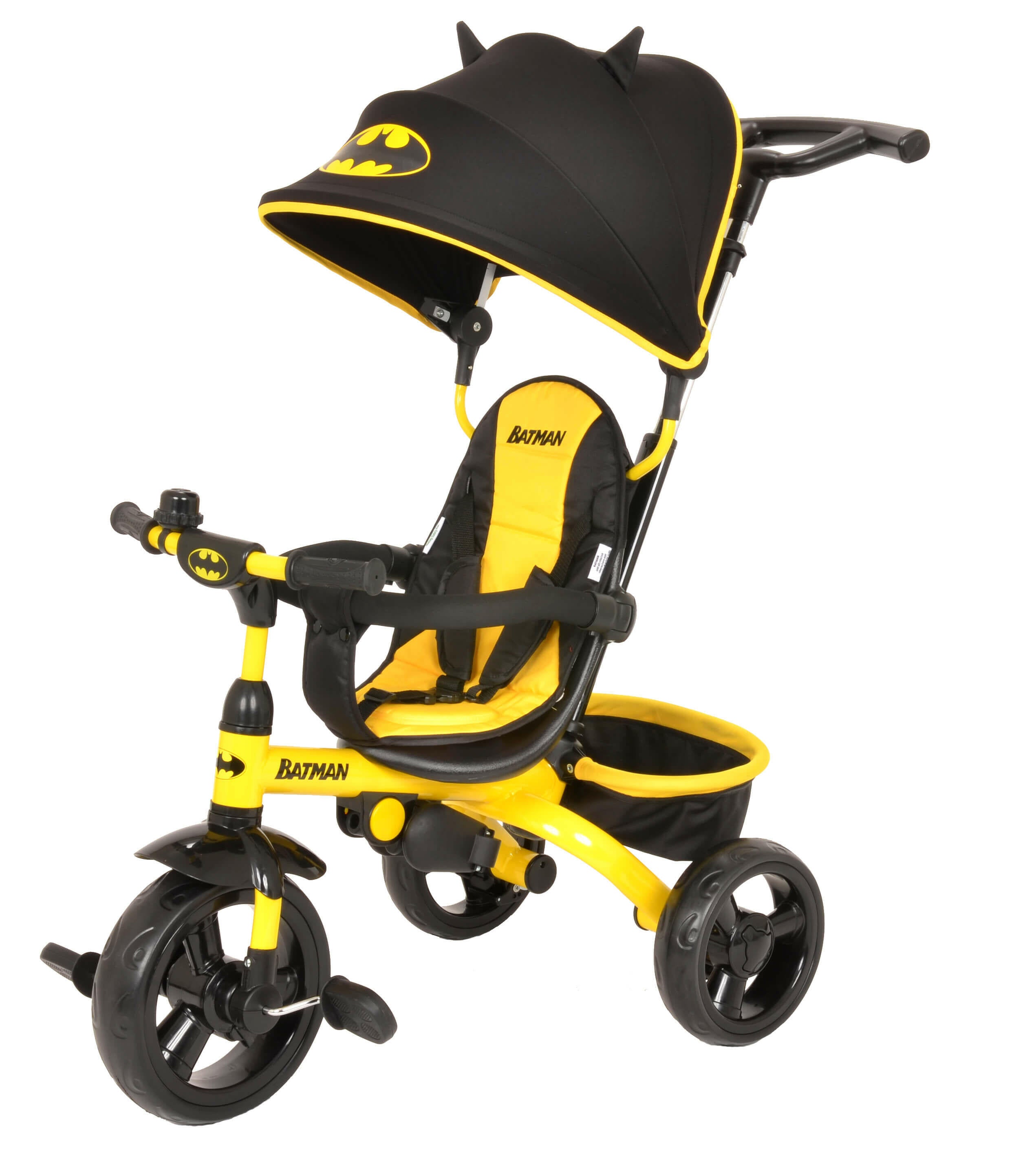 Kids Batman 4-in-1 Push and Ride Stroller Tricycle with Foldable Roof - Kids Eye Candy
