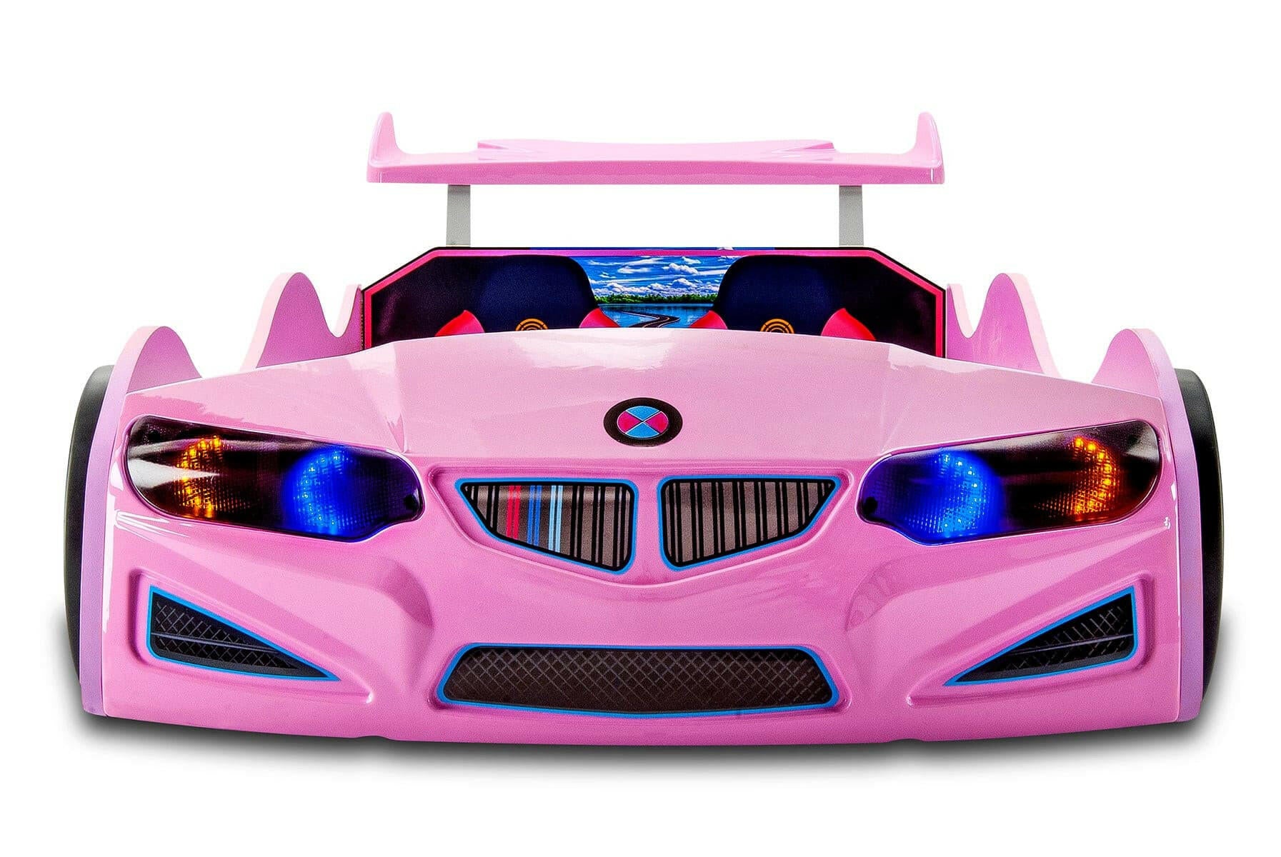 GT1 Kids Race Car Bed w/ LED Headlights Remote Control Toddler Twin Size Frame - Kids Eye Candy