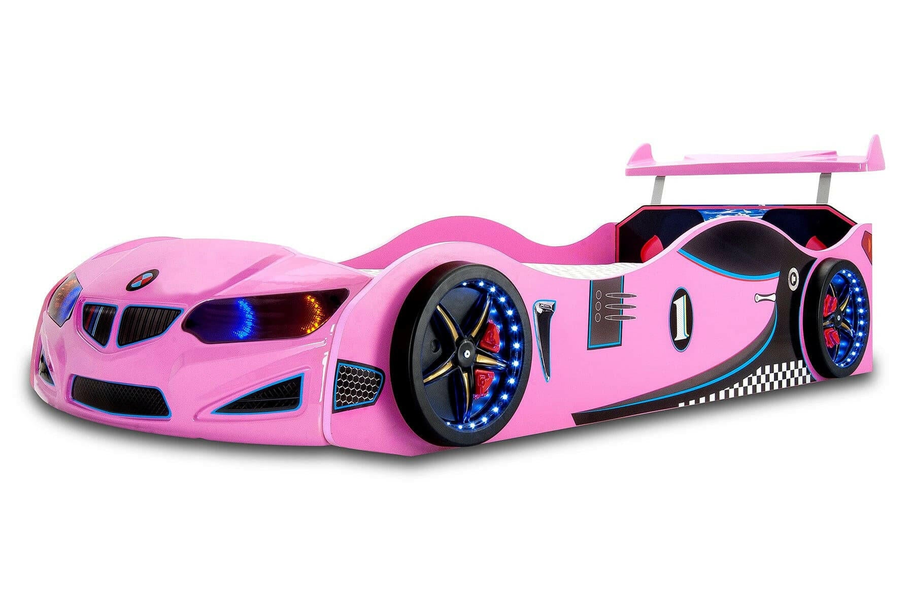 GT1 Kids Race Car Bed w/ LED Headlights Remote Control Toddler Twin Size Frame - Kids Eye Candy