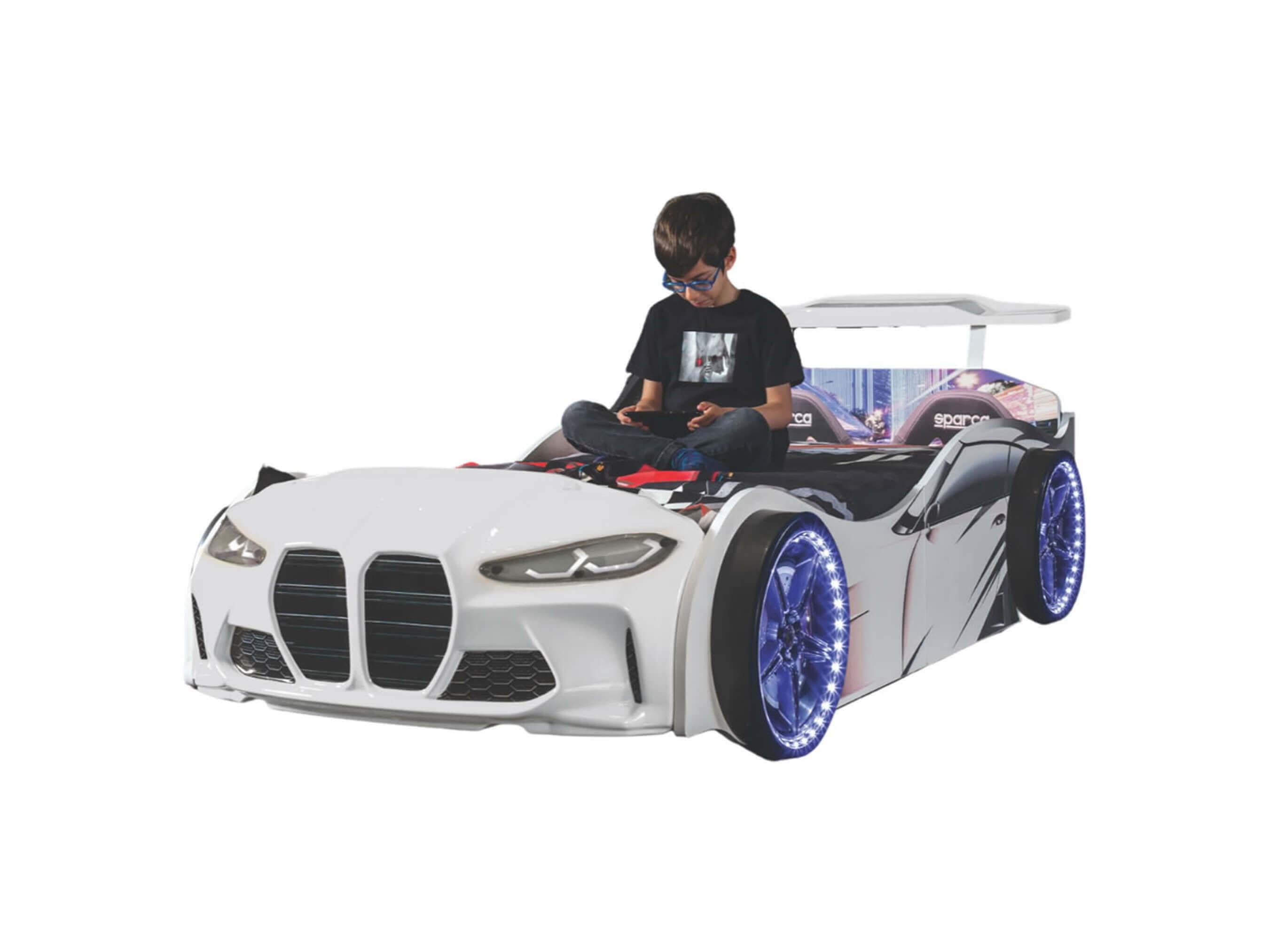 GTX Kids Car Bed Headlights Remote Control Toddler Twin Size Frame.