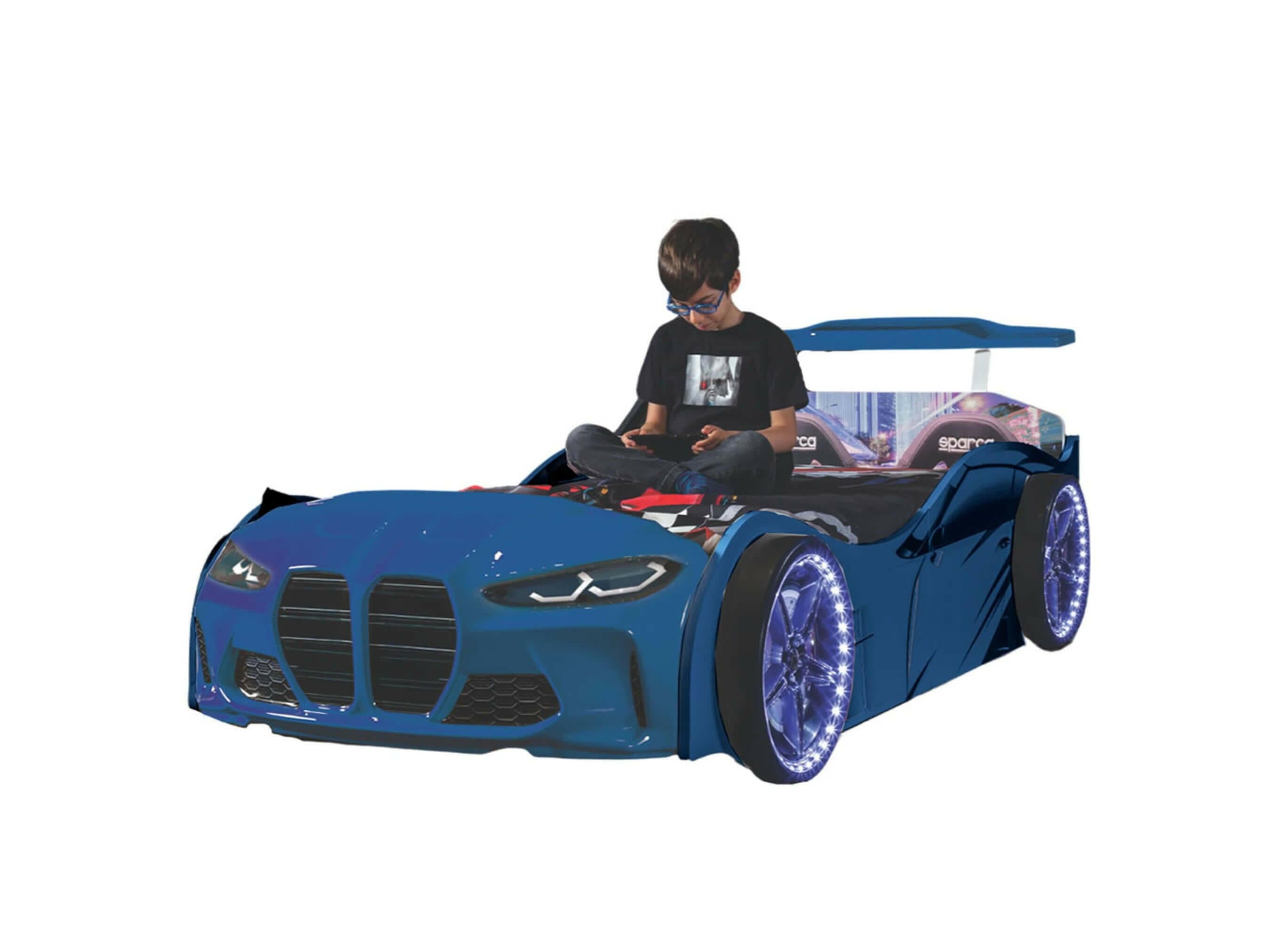 GTX Kids Car Bed Headlights Remote Control Toddler Twin Size Frame.