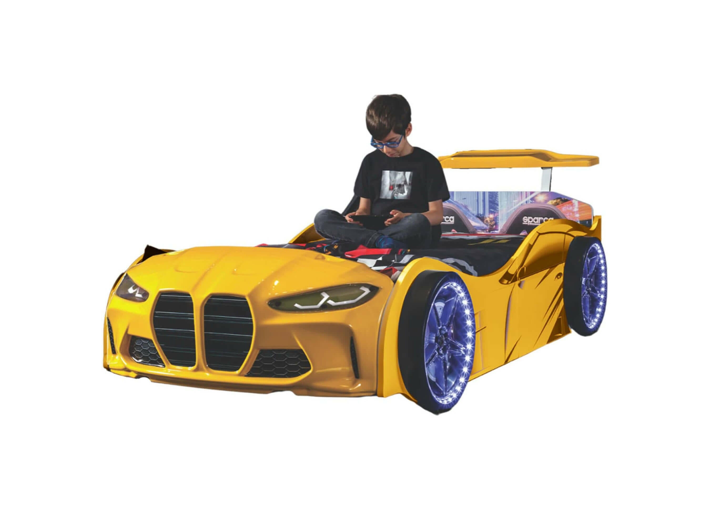 GTX Kids Car Bed Headlights Remote Control Toddler Twin Size Frame.