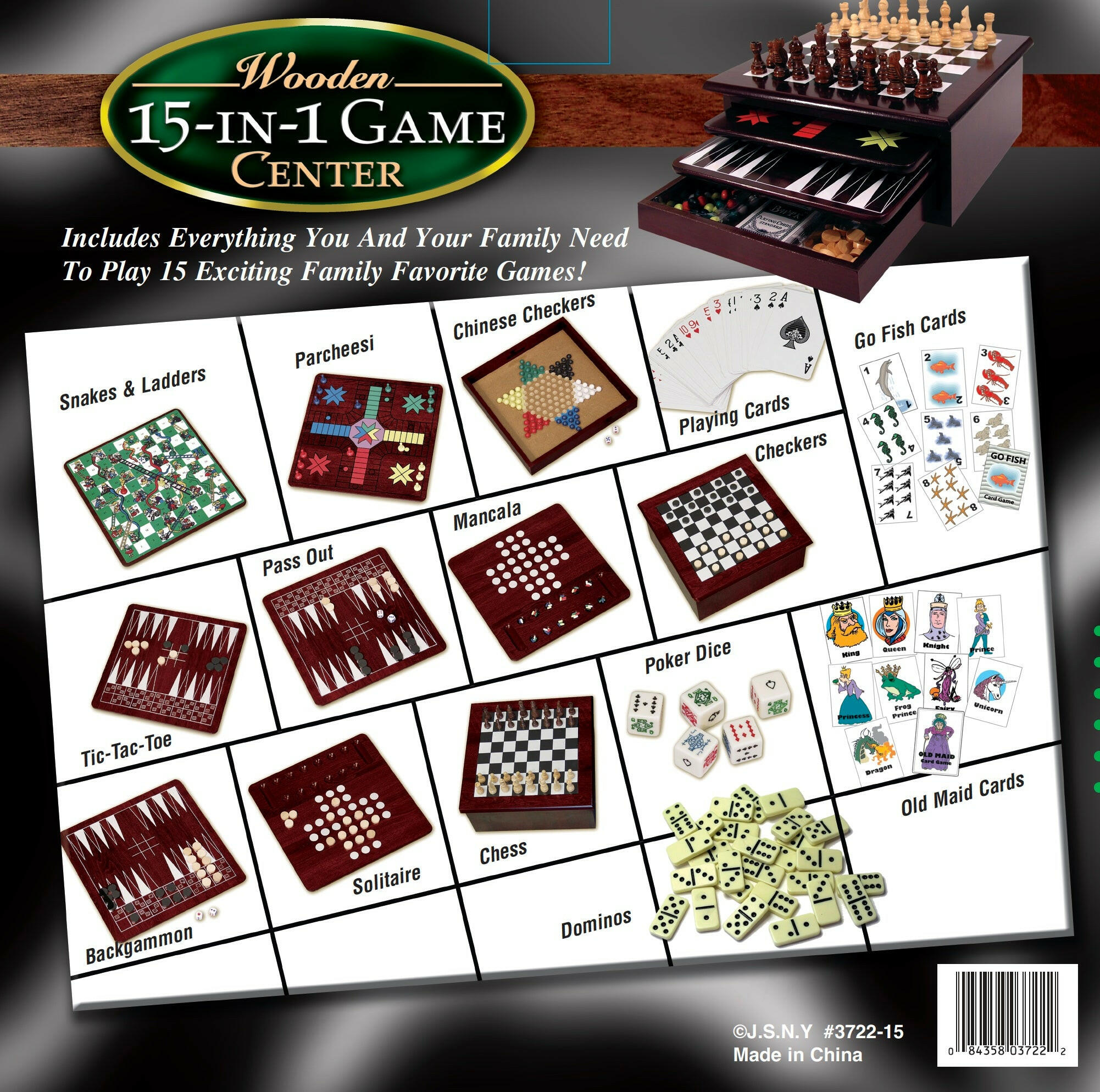 Wooden 15-in-1 Game Center.