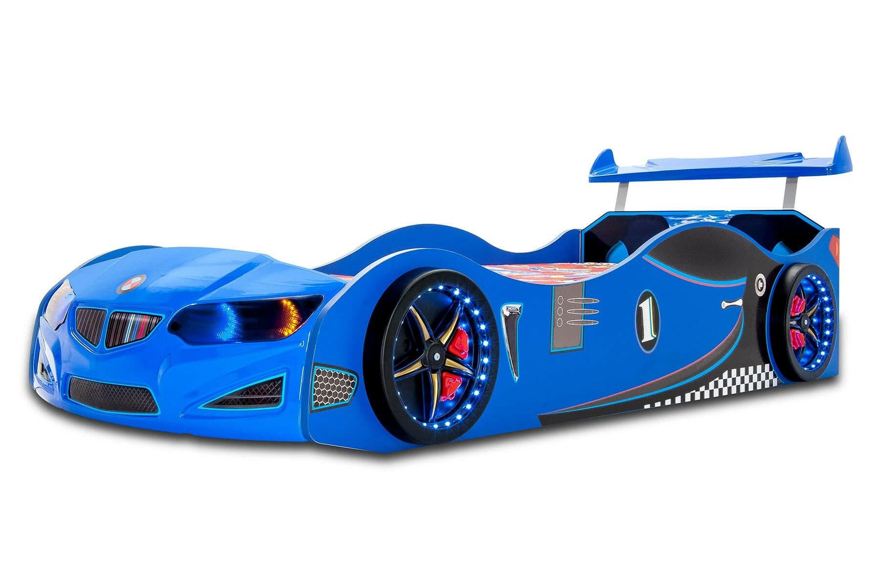 GT1 Kids Race Car Bed w/ LED Headlights Remote Control Toddler Twin Size Frame - Kids Eye Candy