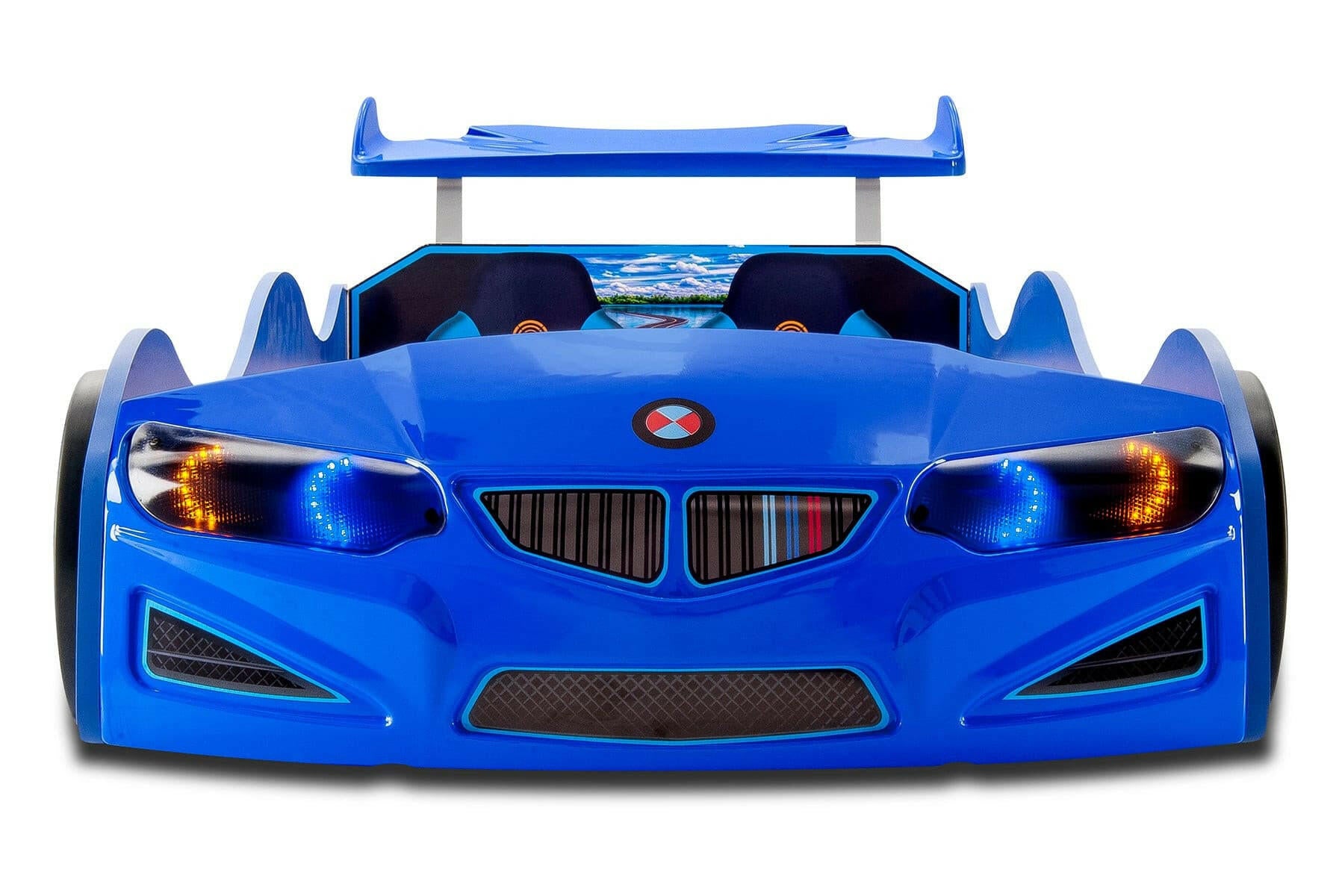 GT1 Kids Race Car Bed w/ LED Headlights Remote Control Toddler Twin Size Frame - Kids Eye Candy