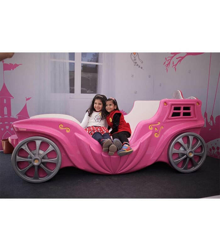 Princess Carriage Kids Car Bed LED Headlights Sound System w/ Twin Mattress - Kids Eye Candy