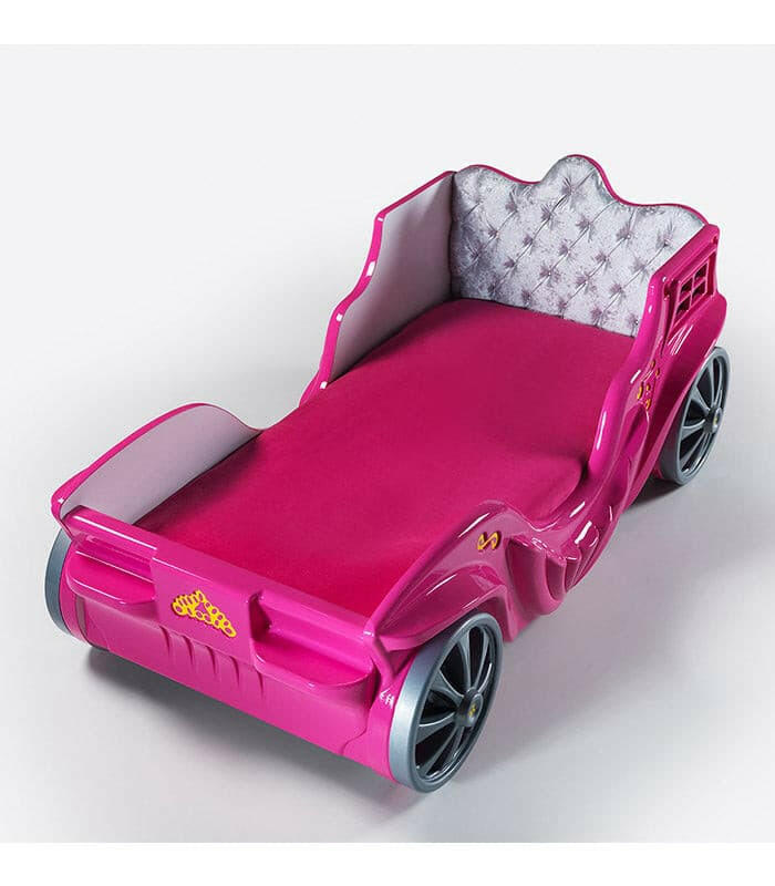 Princess Carriage Kids Car Bed LED Headlights Sound System w/ Twin Mattress - Kids Eye Candy