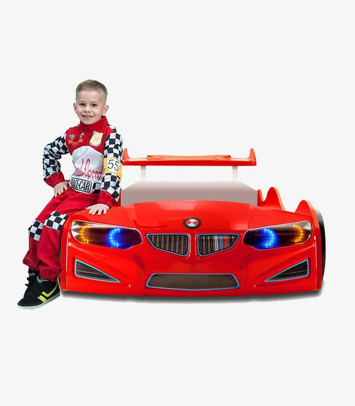 GT1 Kids Race Car Bed w/ LED Headlights Remote Control Toddler Twin Size Frame - Kids Eye Candy