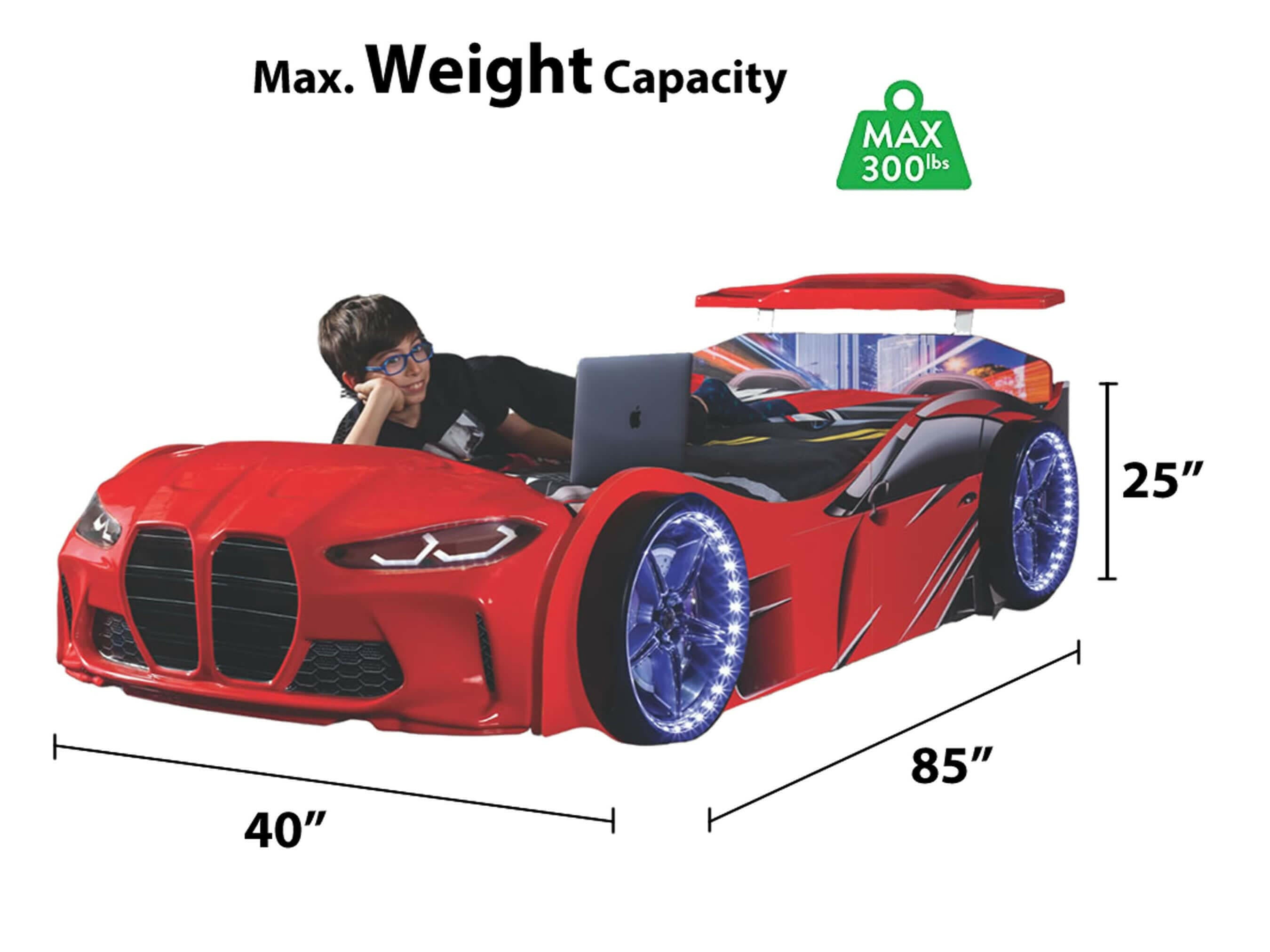 GTX Kids Car Bed Headlights Remote Control Toddler Twin Size Frame.