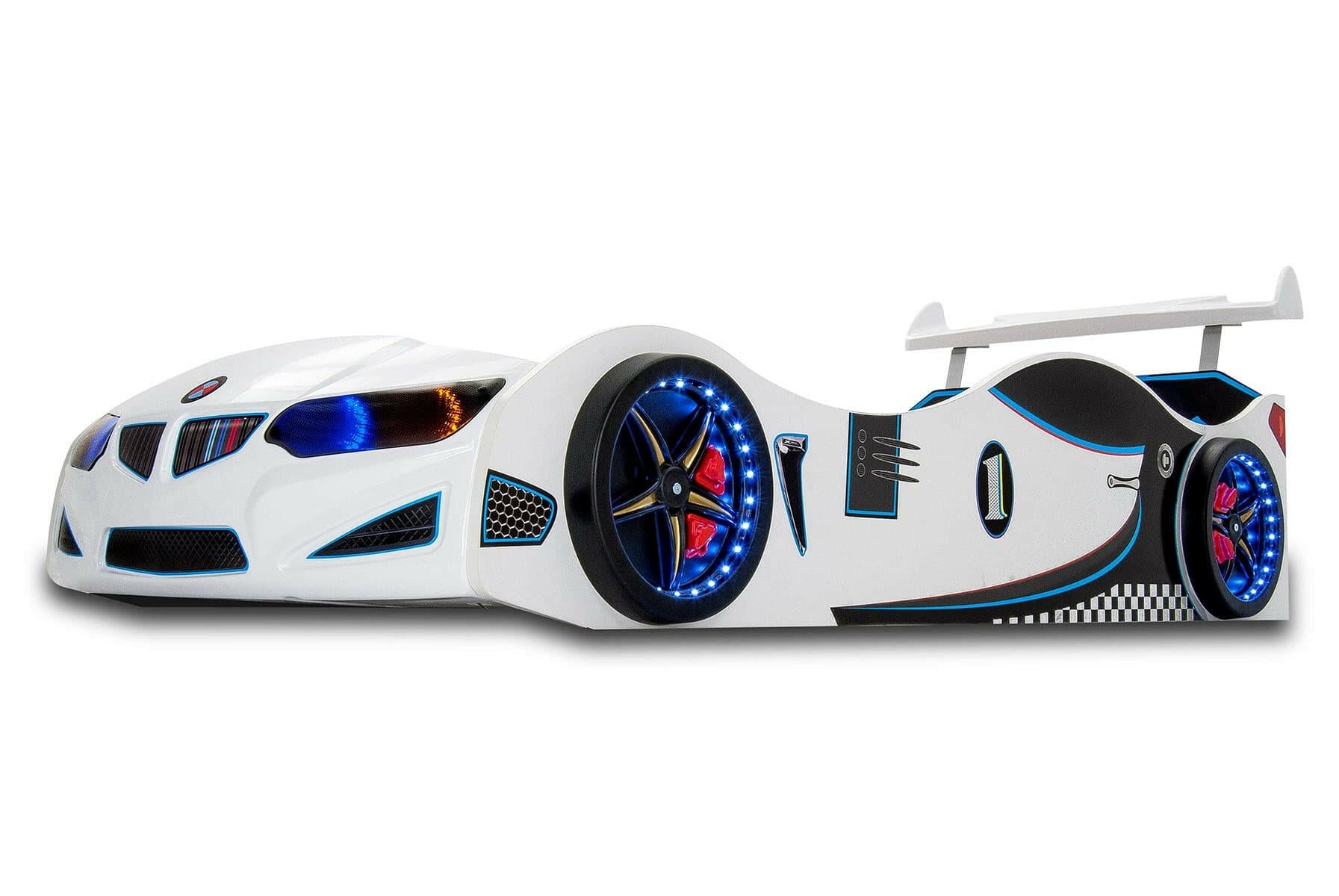 GT1 Kids Race Car Bed w/ LED Headlights Remote Control Toddler Twin Size Frame - Kids Eye Candy