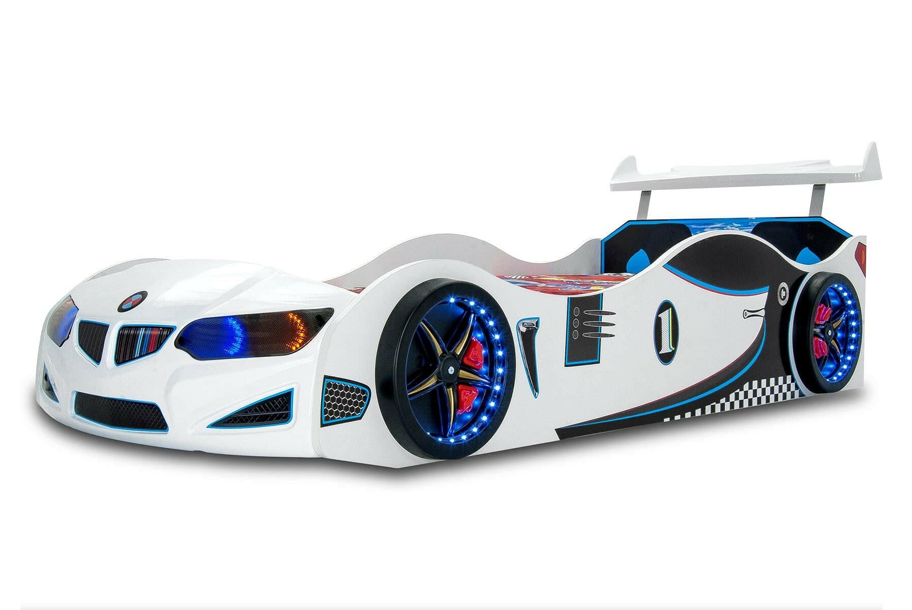 GT1 Kids Race Car Bed w/ LED Headlights Remote Control Toddler Twin Size Frame - Kids Eye Candy