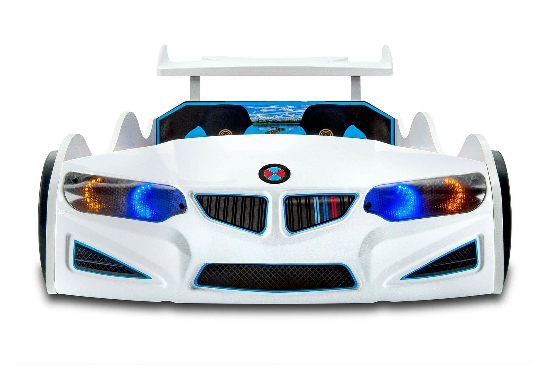 GT1 Kids Race Car Bed w/ LED Headlights Remote Control Toddler Twin Size Frame - Kids Eye Candy