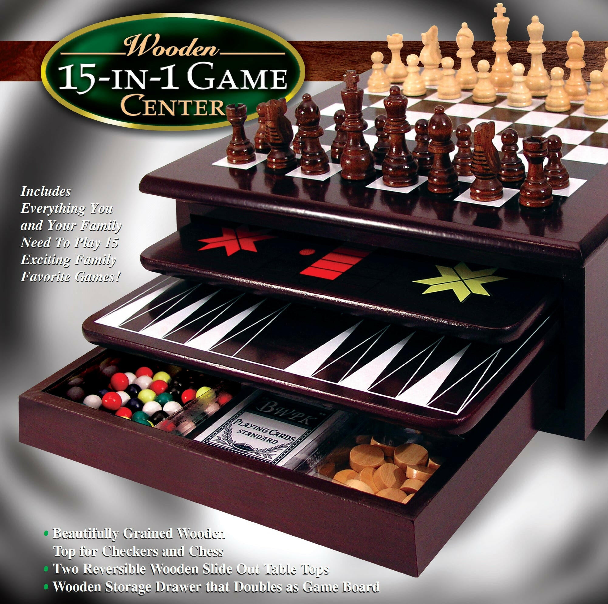 Wooden 15-in-1 Game Center.
