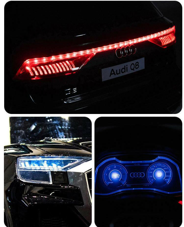 Audi Q8 12V Ride-On Kids Car Remote Control, MP3, Leather Seats, LED Lights - Kids Eye Candy