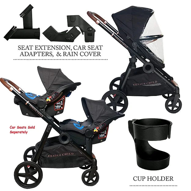 Maverick Single to Double Stroller - Package #1 with Toddler Seat & Rain Cover