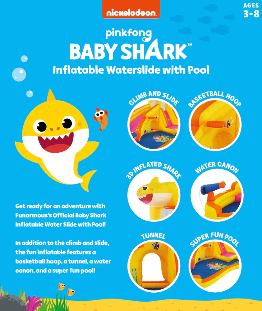 Baby Shark Water Slide, Blower, Storage Bag, Outdoor Activities