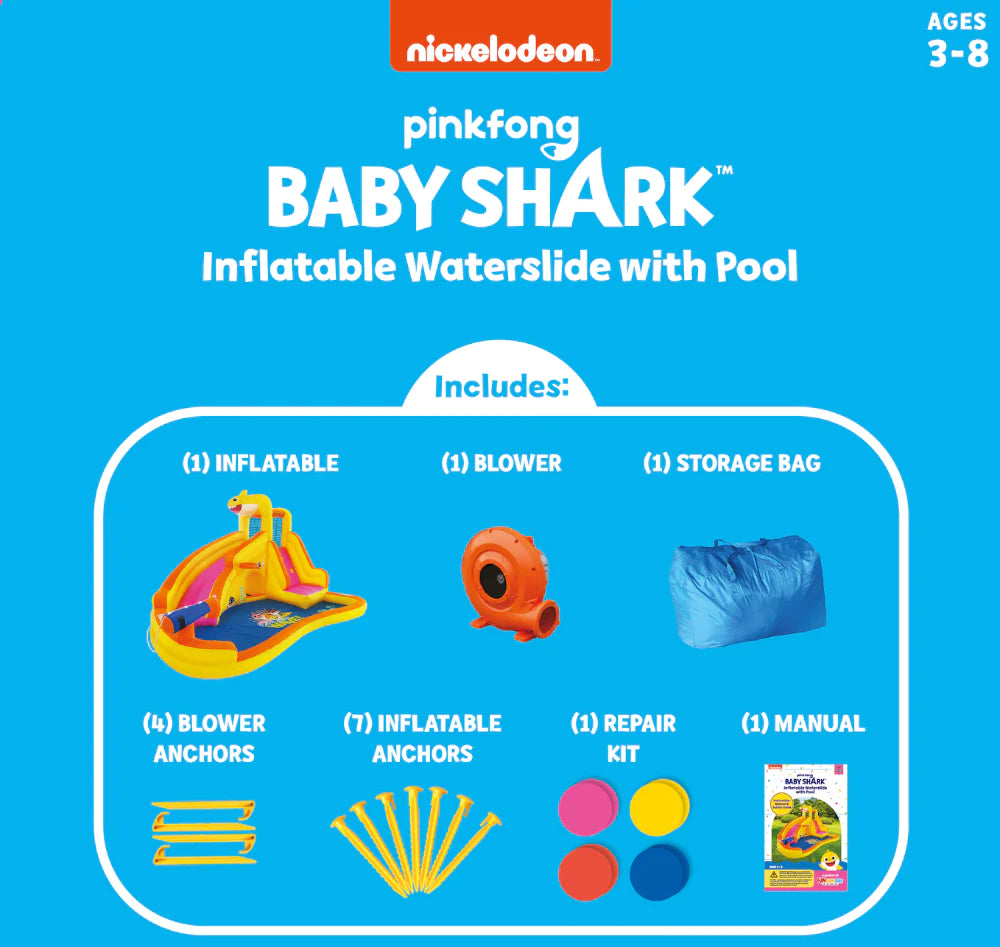 Baby Shark Water Slide, Blower, Storage Bag, Outdoor Activities