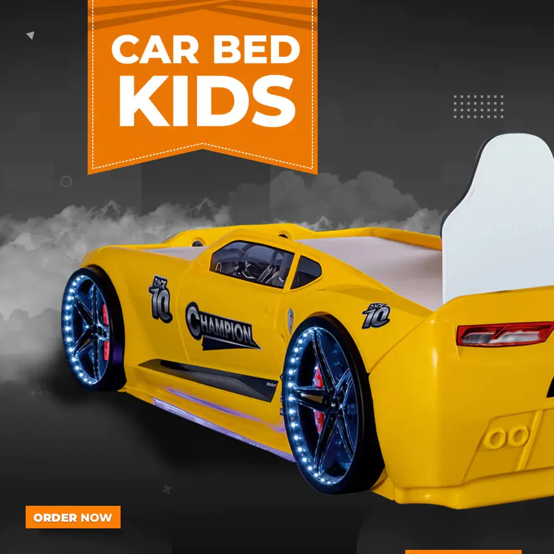 Mustang Race Car Kids Bed LED Lights Remote Control Toddler Twin Size Frame