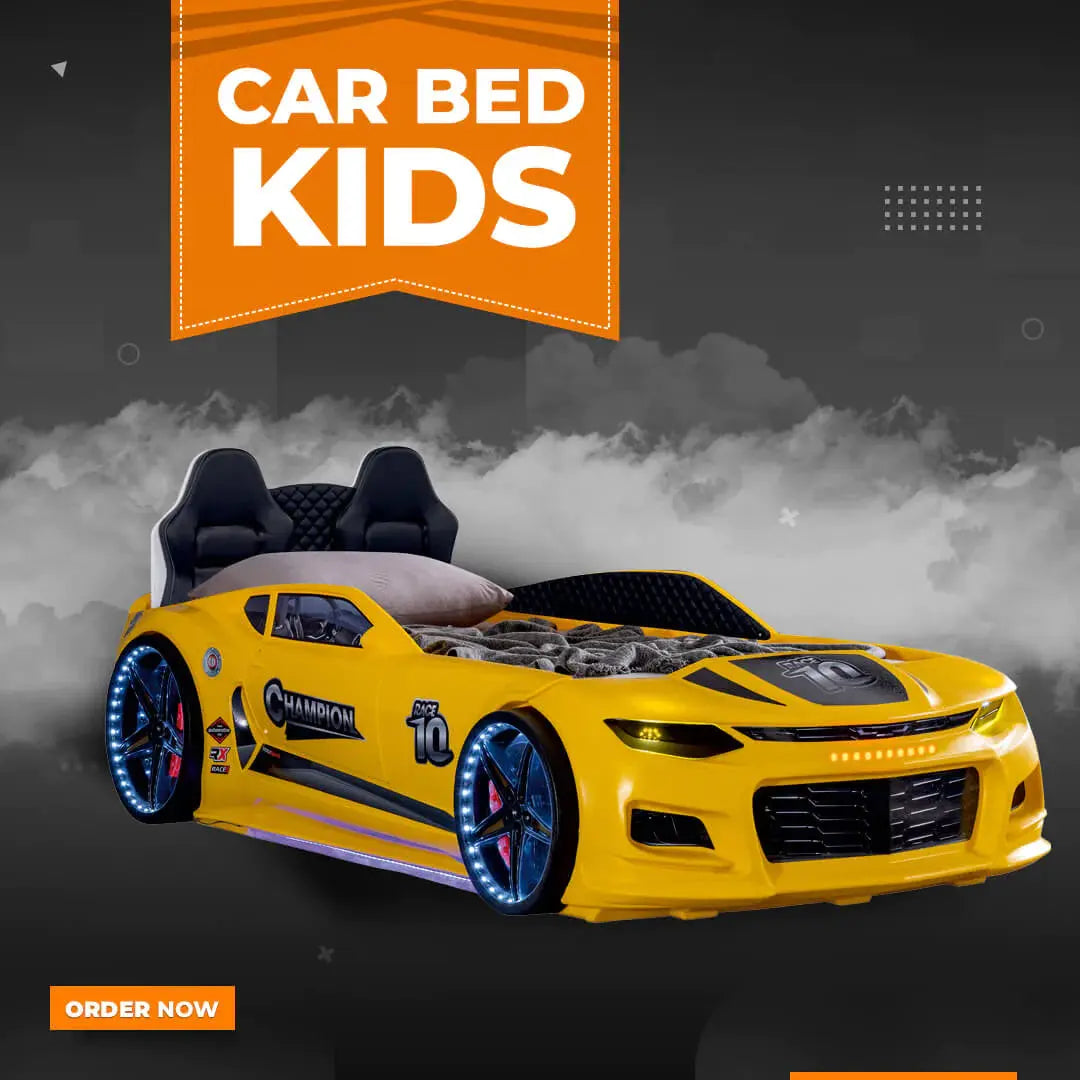 Mustang Race Car Kids Bed LED Lights Remote Control Toddler Twin Size Frame