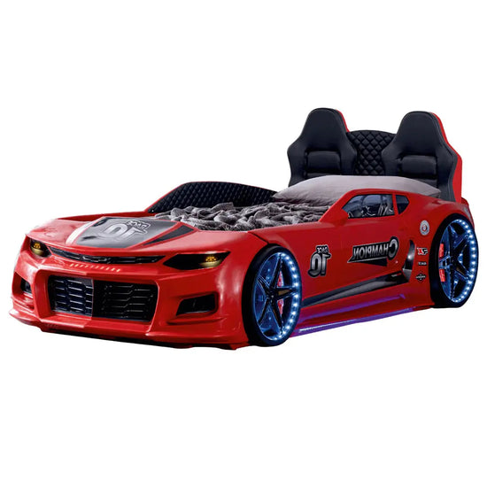 Lightning McQueen Style Race Car Bed, Headlights, Remote Control, European Twin Frame