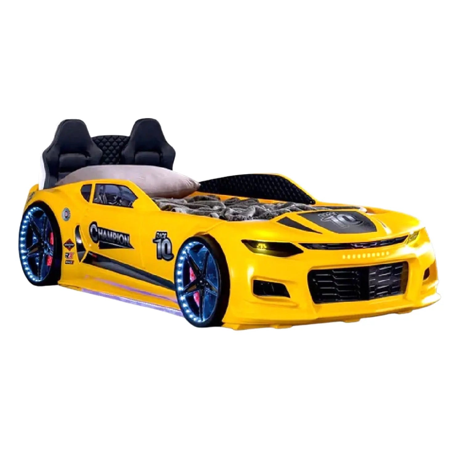 Mustang Race Car Kids Bed LED Lights Remote Control Toddler Twin Size Frame