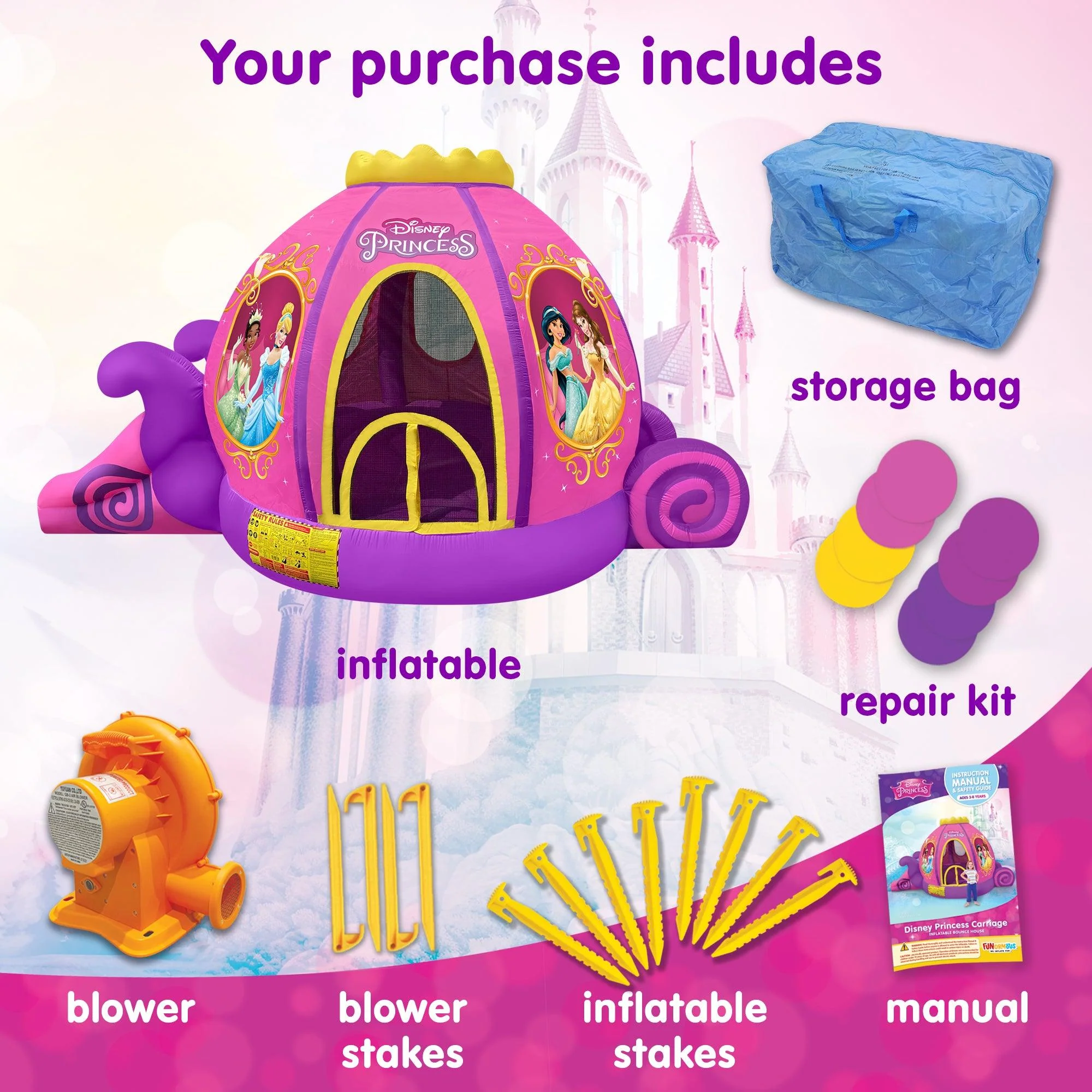 Disney Princess Inflatable Bounce House, Indoors, Outdoors, Ball Pit
