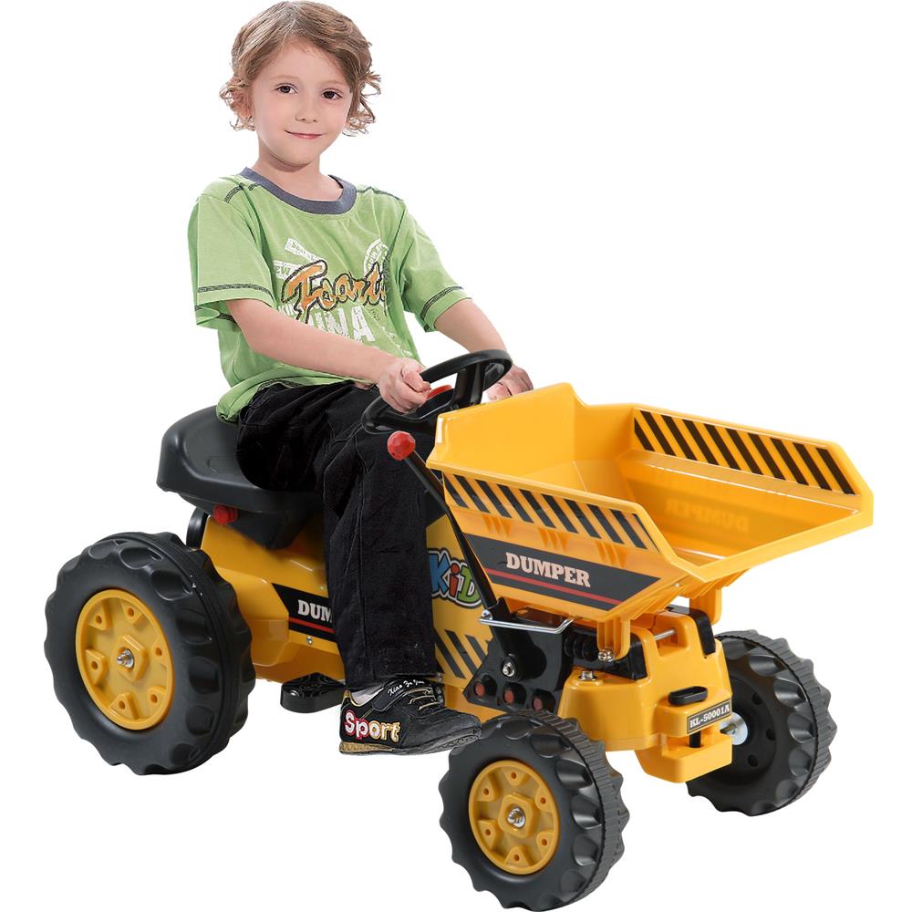 Kalee Kids Pedal Dump Tractor with Working Bucket - Yellow Ride-On Toy