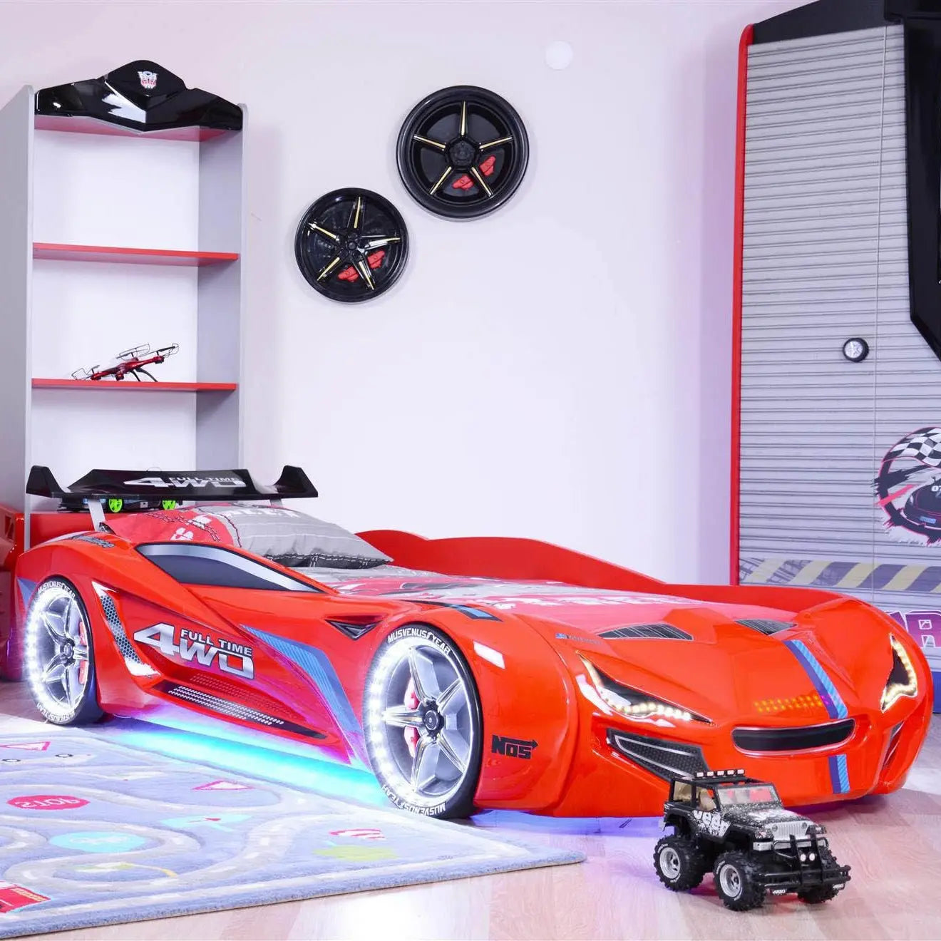 Super Sonic Racer Kids Bed LED Headlights Remote Control Toddler Twin Size Frame