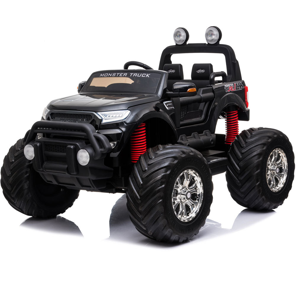 MotoTec 4x4 Kids Electric Monster Truck - 12V Black Ride-On with 2.4GHz Remote Control