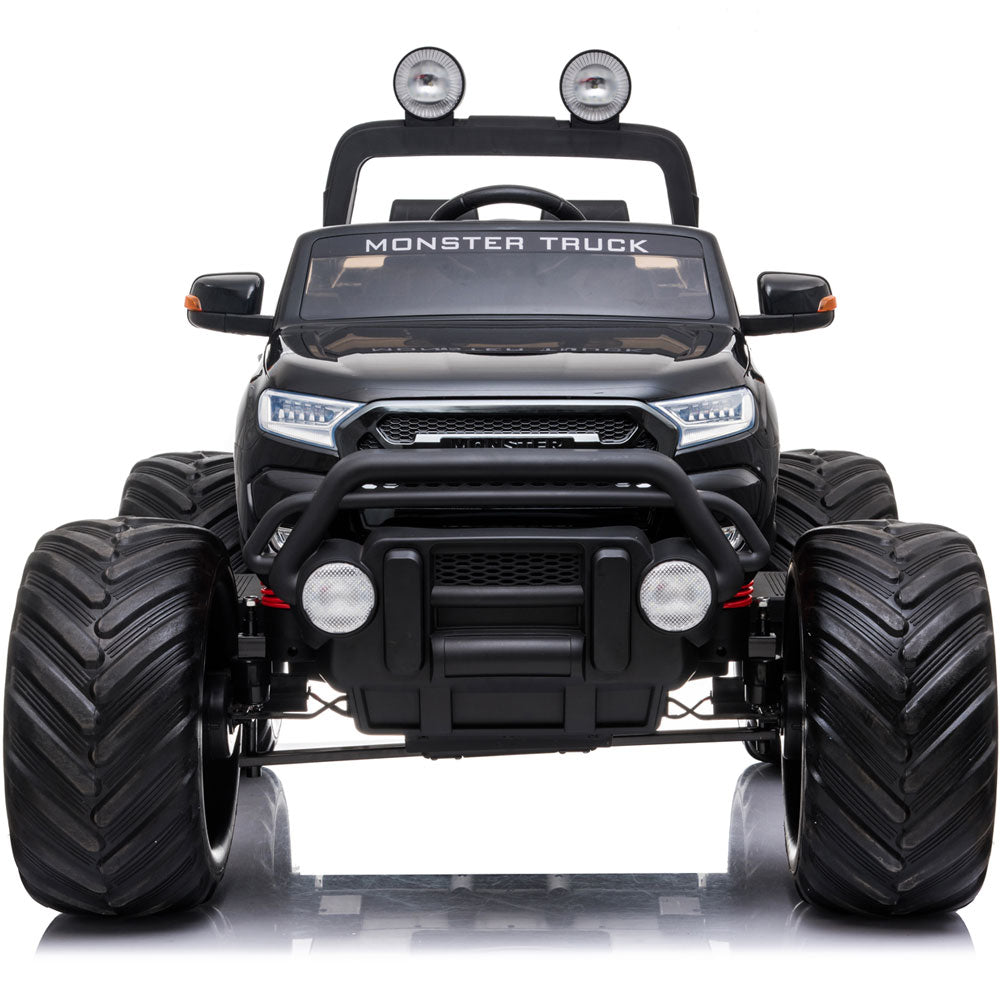 MotoTec 4x4 Kids Electric Monster Truck - 12V Black Ride-On with 2.4GHz Remote Control