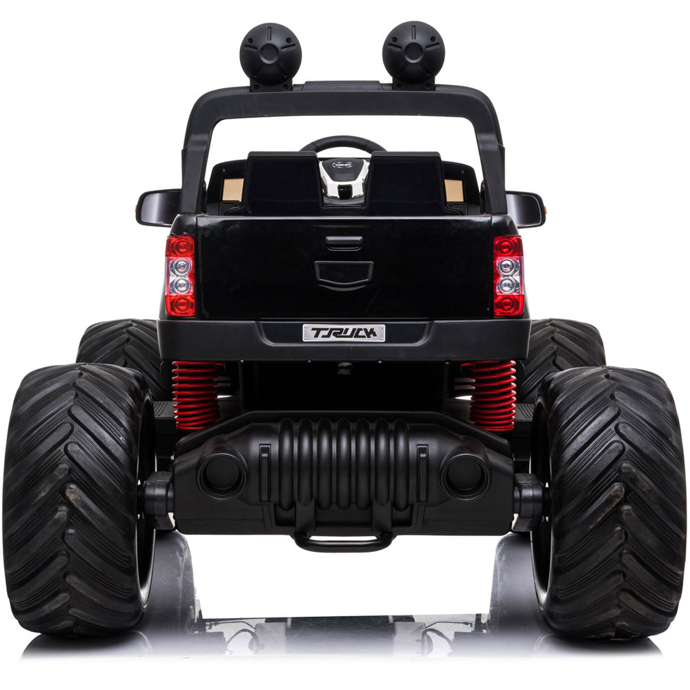 MotoTec 4x4 Kids Electric Monster Truck - 12V Black Ride-On with 2.4GHz Remote Control