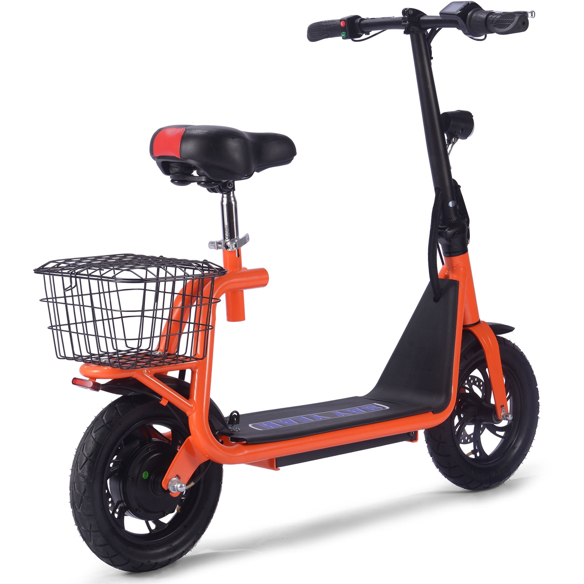 MotoTec Metro 36V 500W Lithium Electric Scooter - Orange Commuter Ride with Seat & Basket