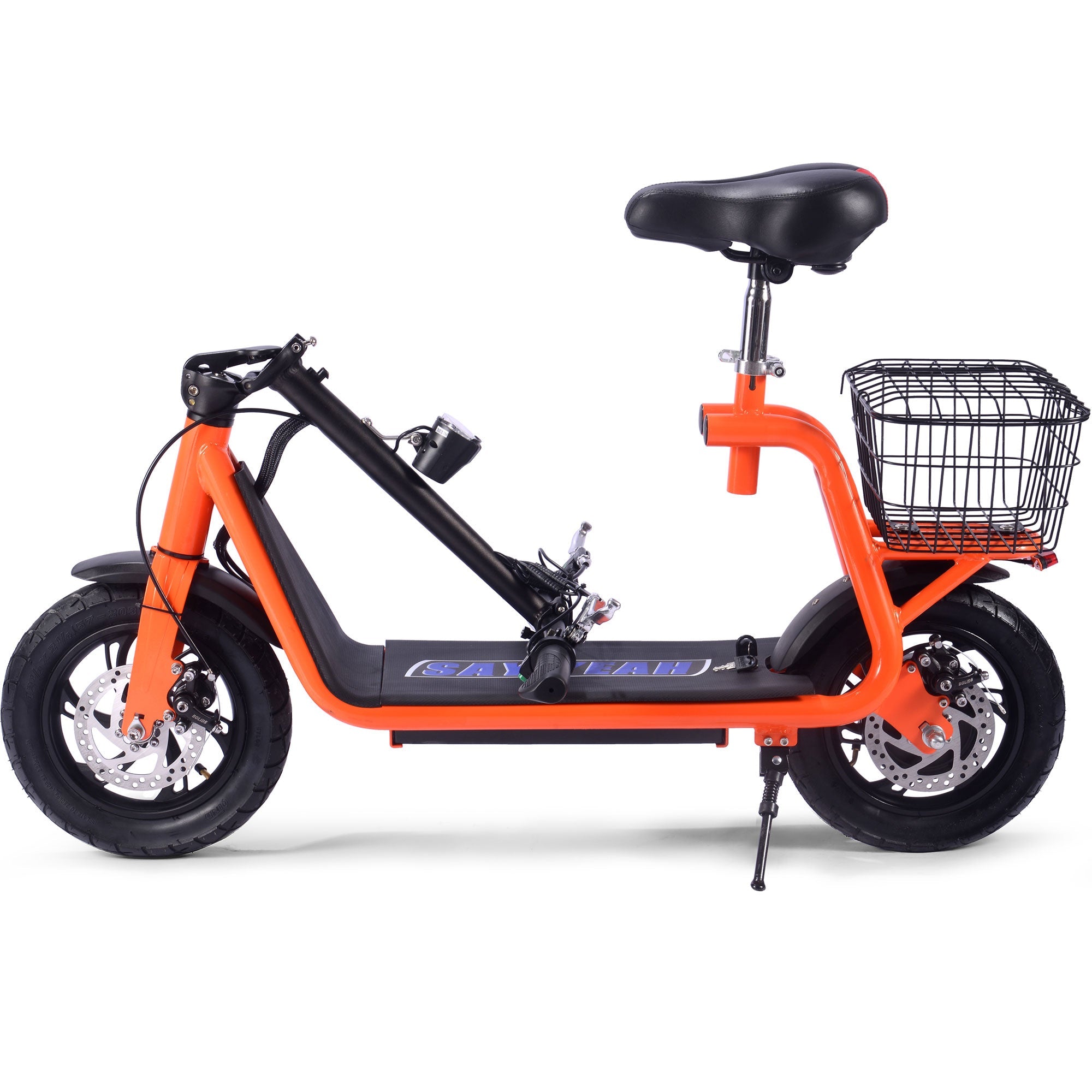 MotoTec Metro 36V 500W Lithium Electric Scooter - Orange Commuter Ride with Seat & Basket